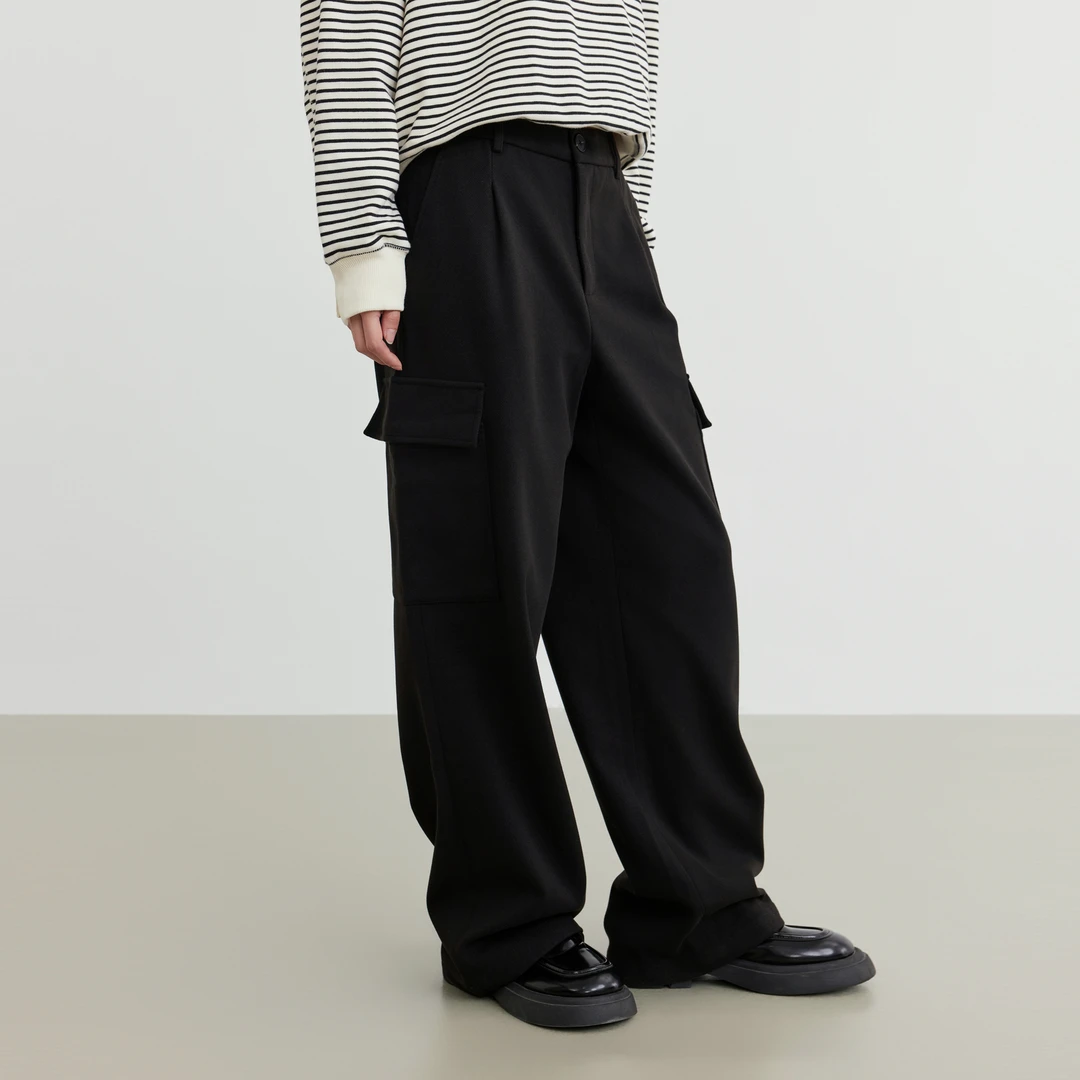 elva黑色阔腿工装裤女冬季2025新款高腰通勤百搭加厚直筒休闲裤子