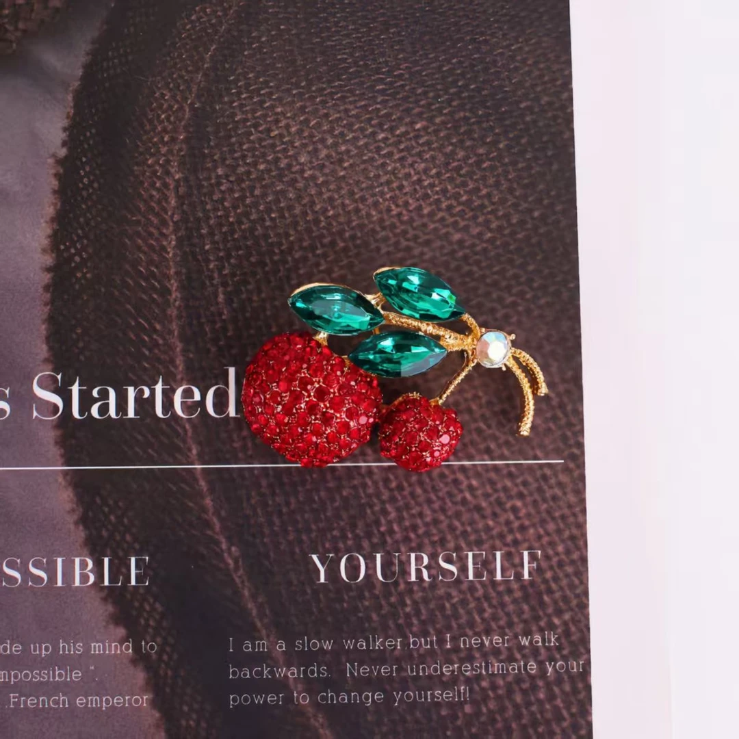 铜合金合成锆石胸针 铜合金【韩版新款樱桃水果胸针】A38-7高档别针