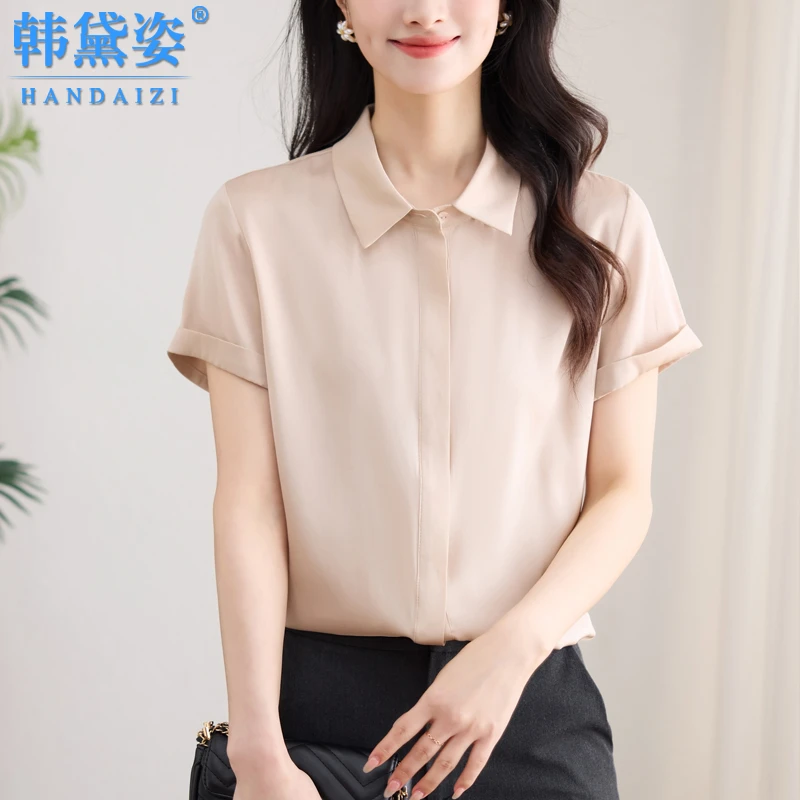 单排扣气质宽松重磅真丝衬衫女短袖2025年夏装新款时尚桑蚕丝上衣