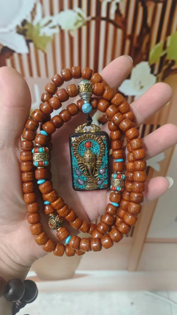 【藏族牦牛骨    象神唐卡 】108颗 脖挂骨头佛珠 吊坠时尚