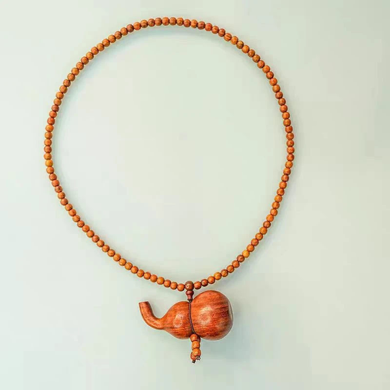 缅甸花梨木葫芦手把件+0.6缅甸花梨木（108）颗珠串