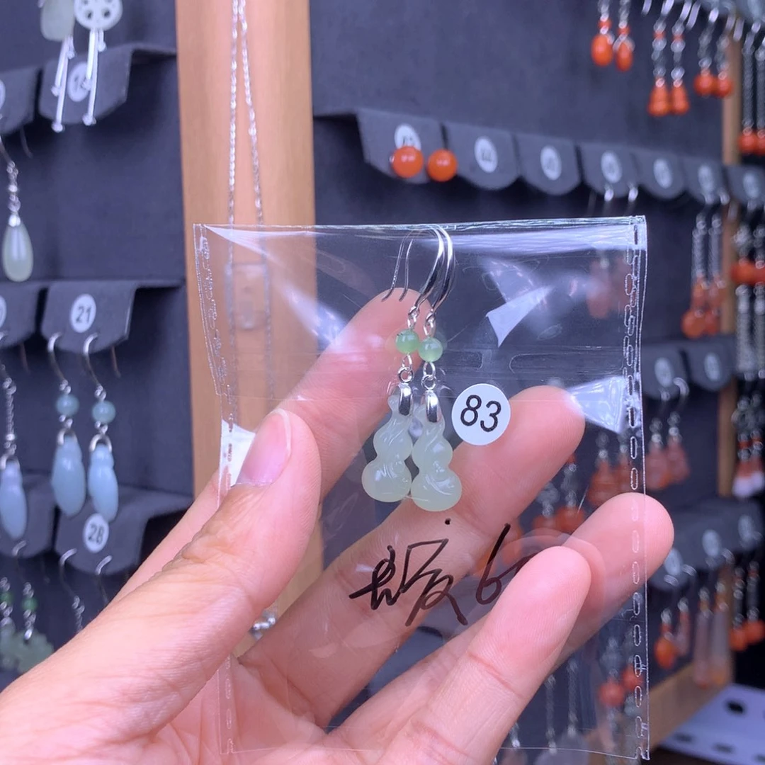 和田玉耳饰银S925镶嵌静**花