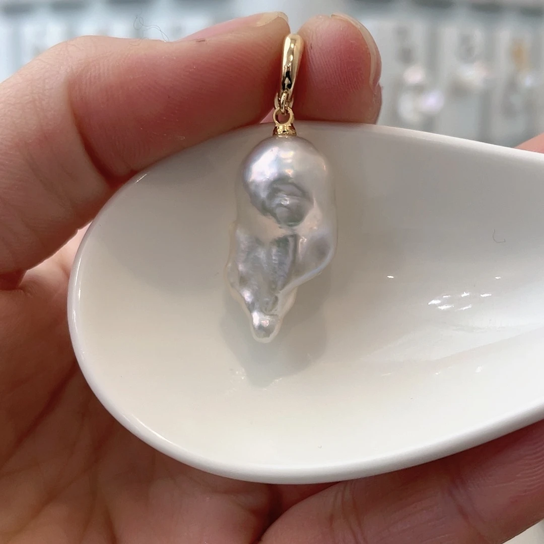 淡水珍珠天然珍珠巴洛克银S925镶嵌