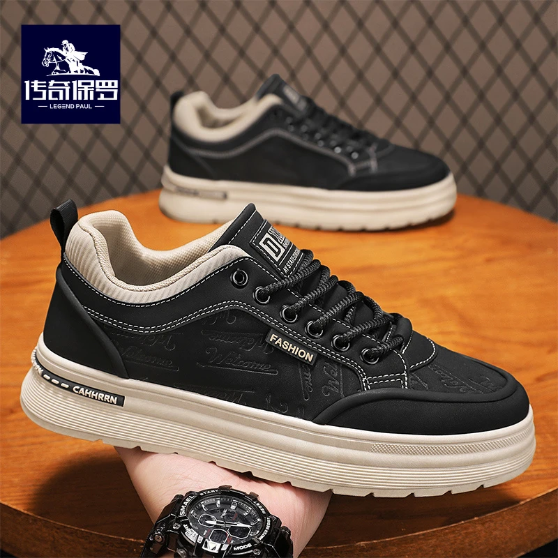 传奇保罗男鞋2025新款秋季休闲厚底运动板鞋男士防滑耐磨劳保潮鞋