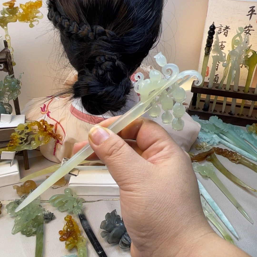 蛇纹石玉合金发饰