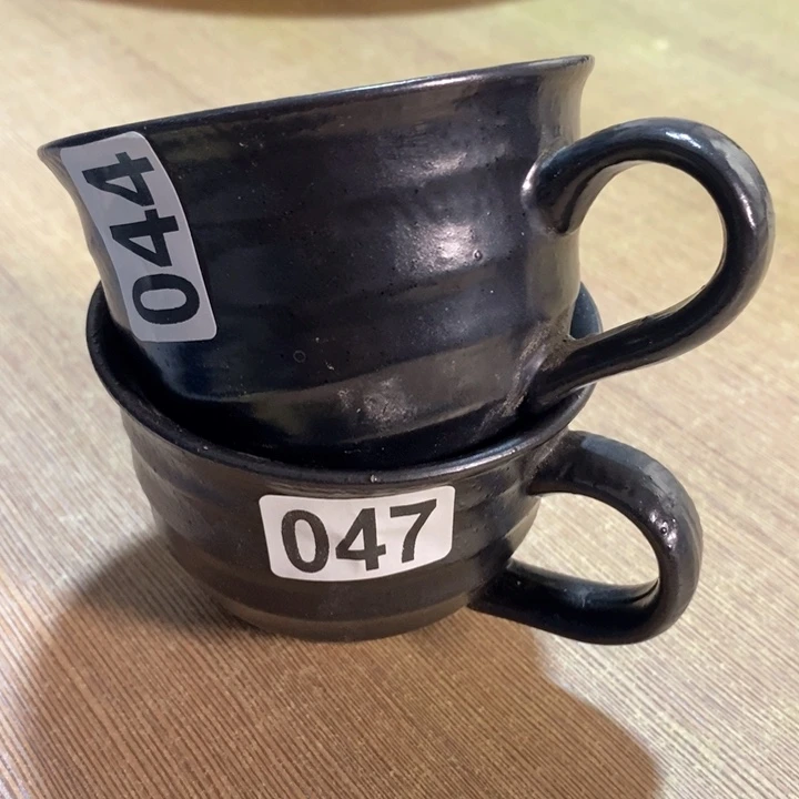 瓷片五厂黑粉引咖啡杯一对