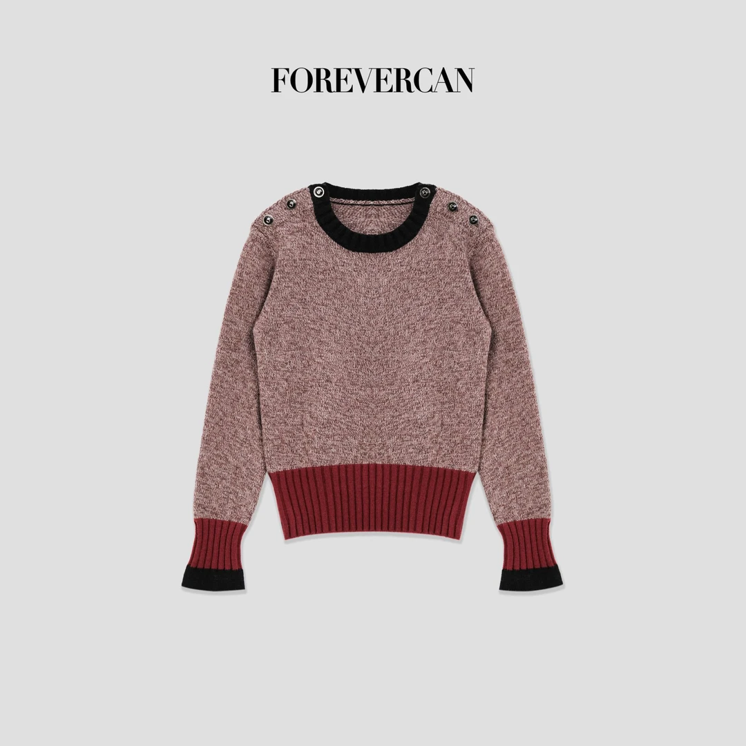 FOREVERCAN复古档案 Vintage感意大利混色花纱圆领针织上衣MY4389