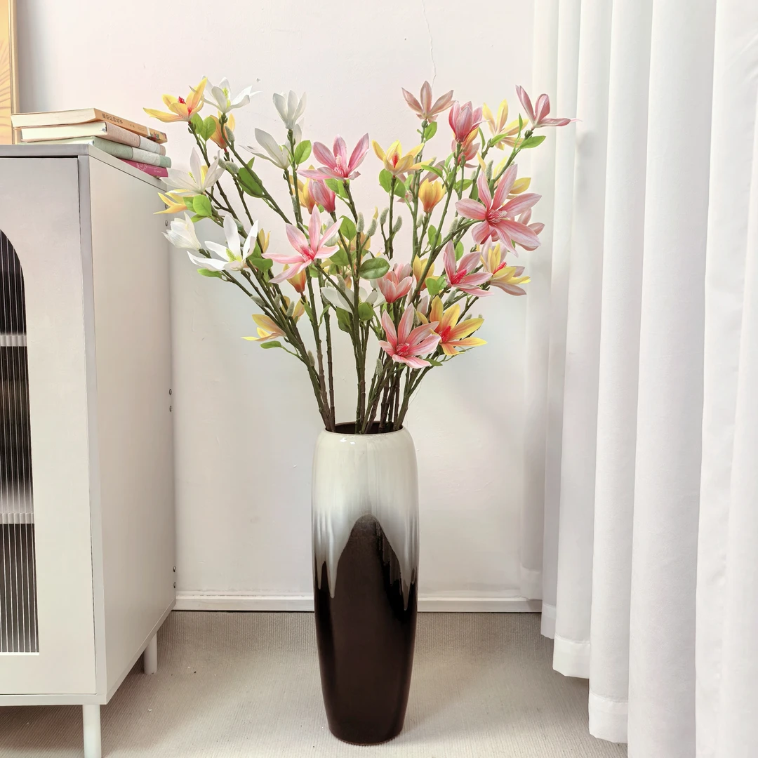 轻奢仿真花9头大玉兰花玻璃插花餐厅现代简约装饰摆花落地摆件