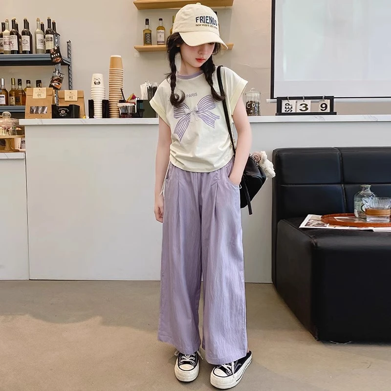 卡通字母中大童时髦儿童小众女孩两件套夏季新款洋气女童夏装套装