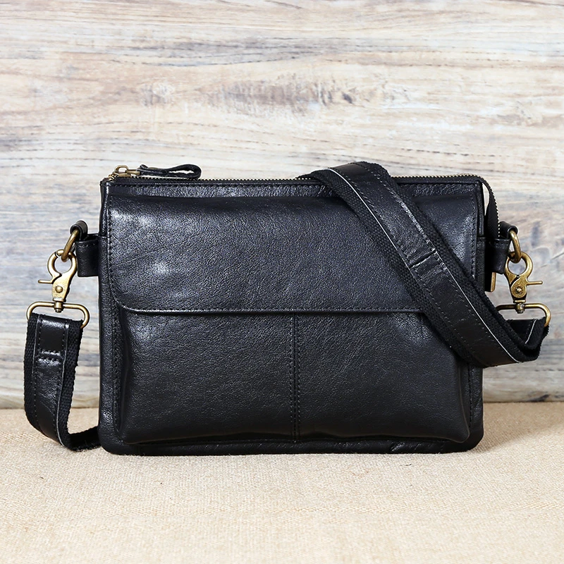 新款单肩包植鞣皮斜挎包头层牛皮邮差包时尚真皮挎包经典高端男包