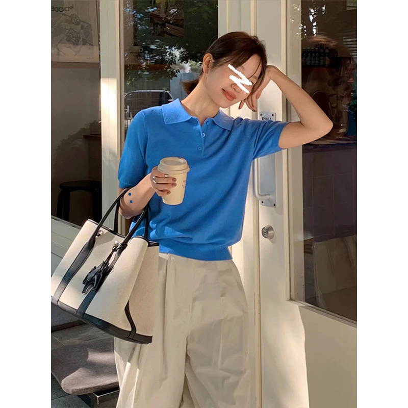 【运补5-8】魔西女王时髦显瘦针织POLO衫短袖韩系设计感气质上衣