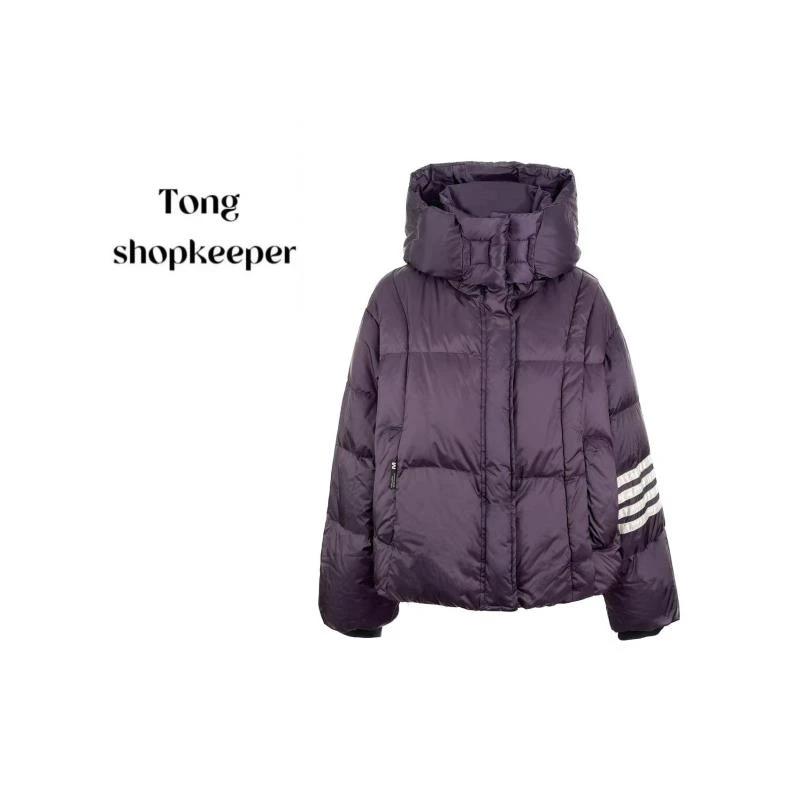 TT-QJ/彤掌柜1681257 冬季新款条纹袖美拉德秀款连帽防寒羽绒服