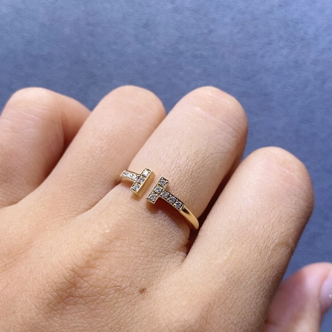 戒指/指环18K金镶嵌钻石k黄双t戒指