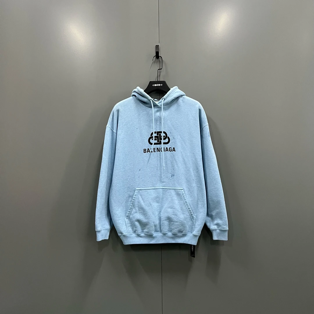 99新 Balenciaga/巴黎世家 h910 浅蓝色锁扣logo帽衫 S码 206940