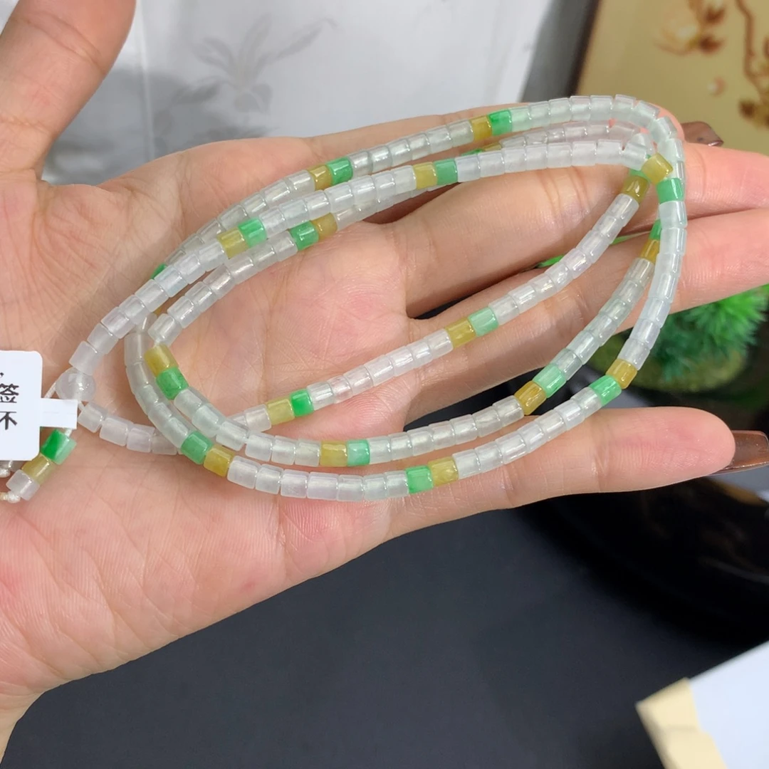 未镶嵌手串翡翠卡3.6冰胶桶珠多宝项链
