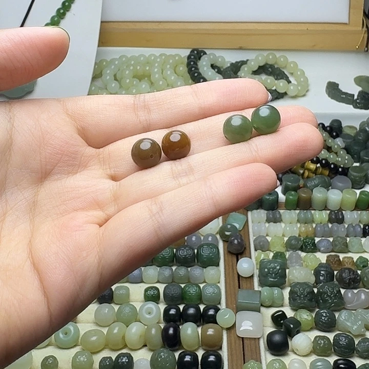 c***曹未镶嵌和田玉珠宝半成品和田玉两对单珠10