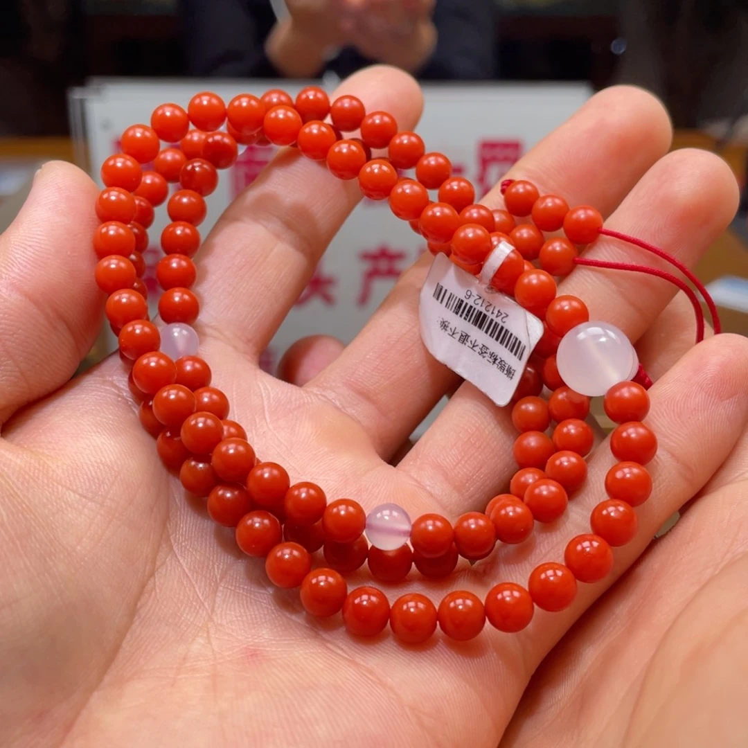 南红玛瑙阿东寨老南红柿子红多圈6mm未镶嵌