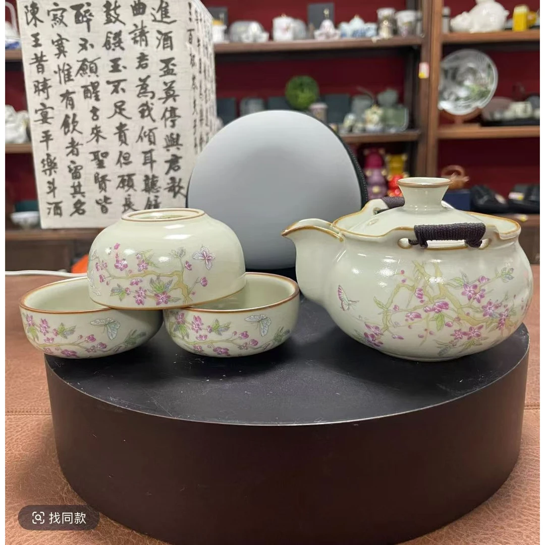 LX626紫藤花宝瓶三杯高端汝窑旅行茶具