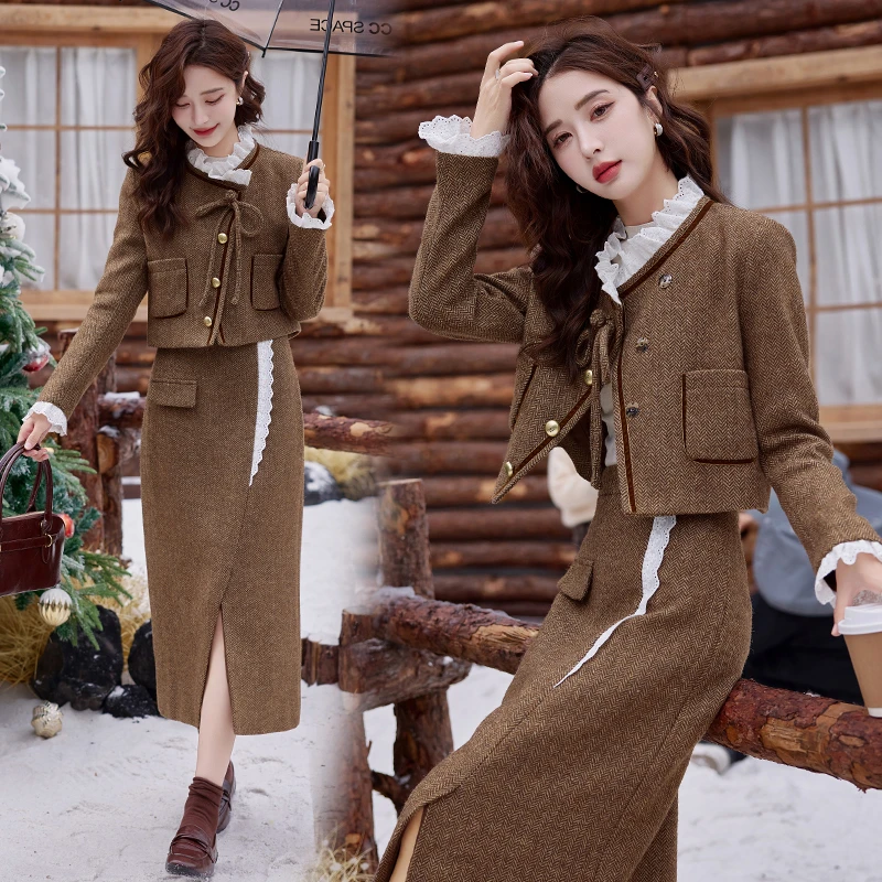 法式小香风套装女2025春秋新款高级感气质名媛高个子半身裙两件套