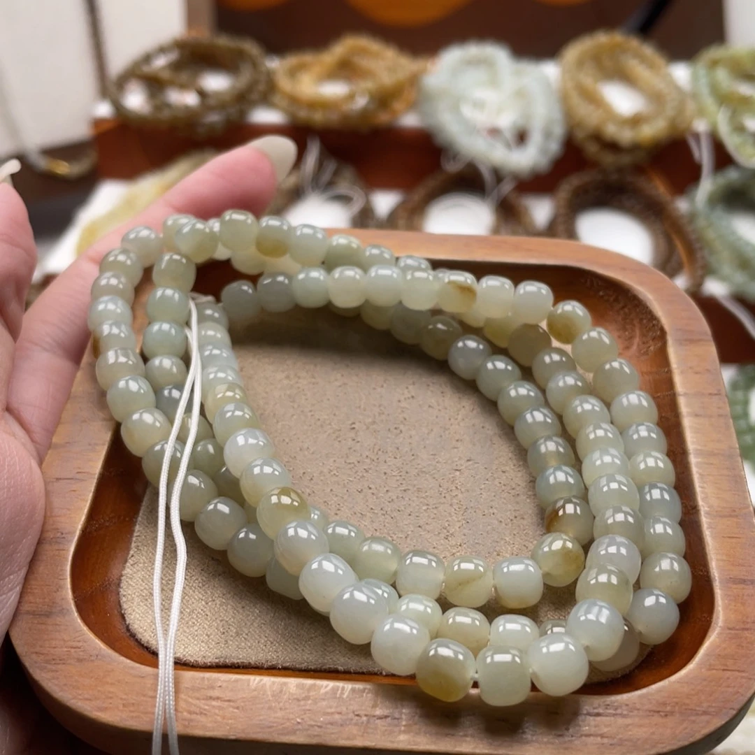 和田玉未镶嵌毛衣链珠串6*7mm