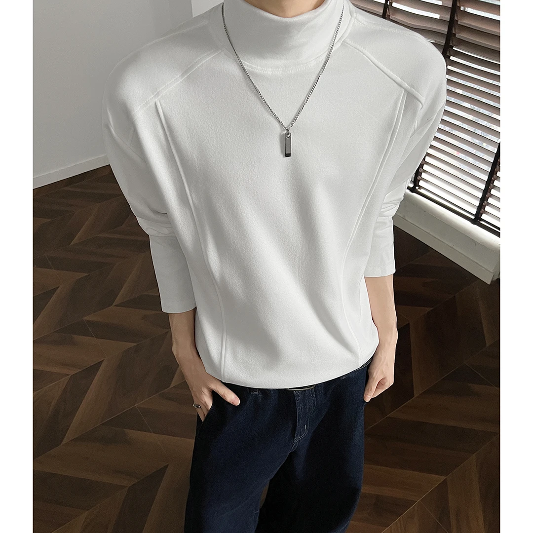 解构半高领德绒长袖T恤男秋冬季潮牌美式保暖内搭打底衫重磅上衣