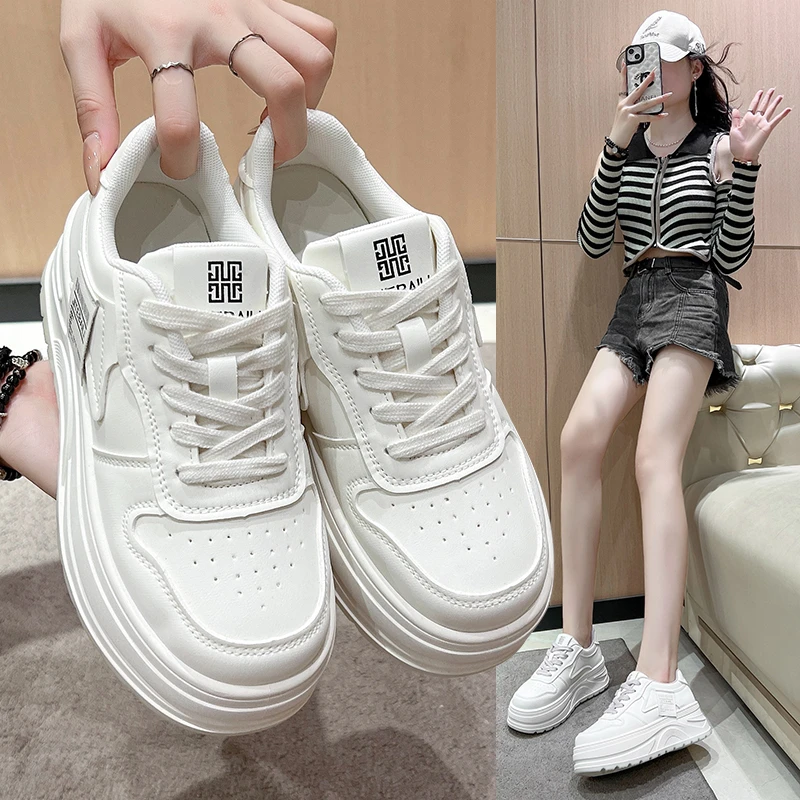 内增高女鞋新款百搭厚底小个子小码松糕小白鞋女板鞋显瘦