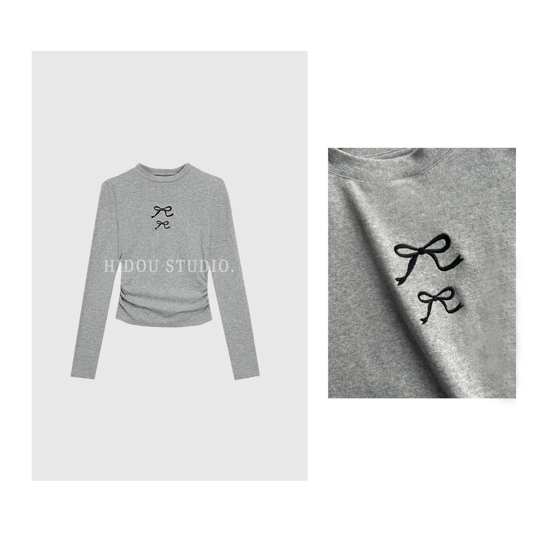 【痘痘私服】|【少女蝴蝶结】磨毛捏褶修身打底上衣