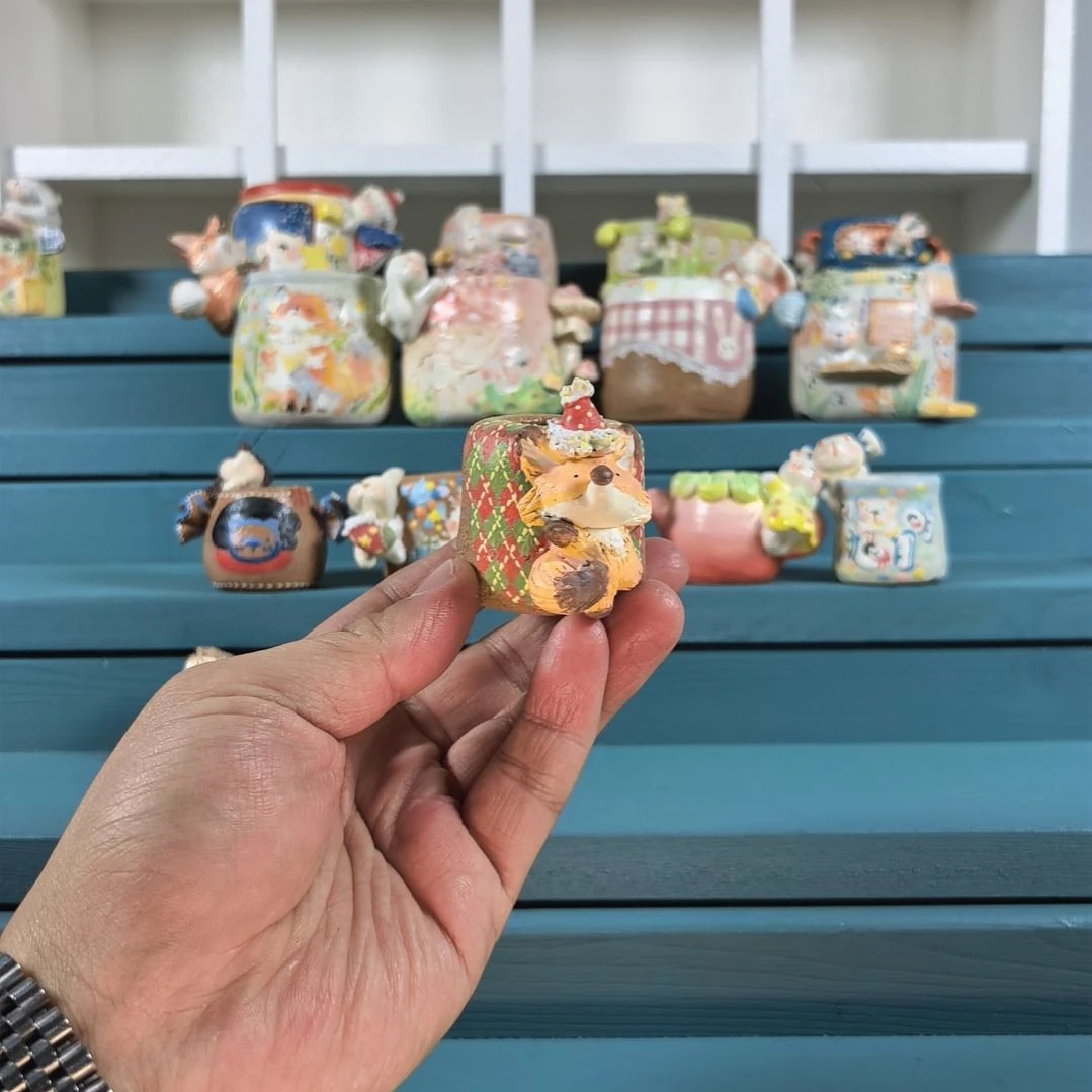 辛****狐狸 手绘多肉花盆