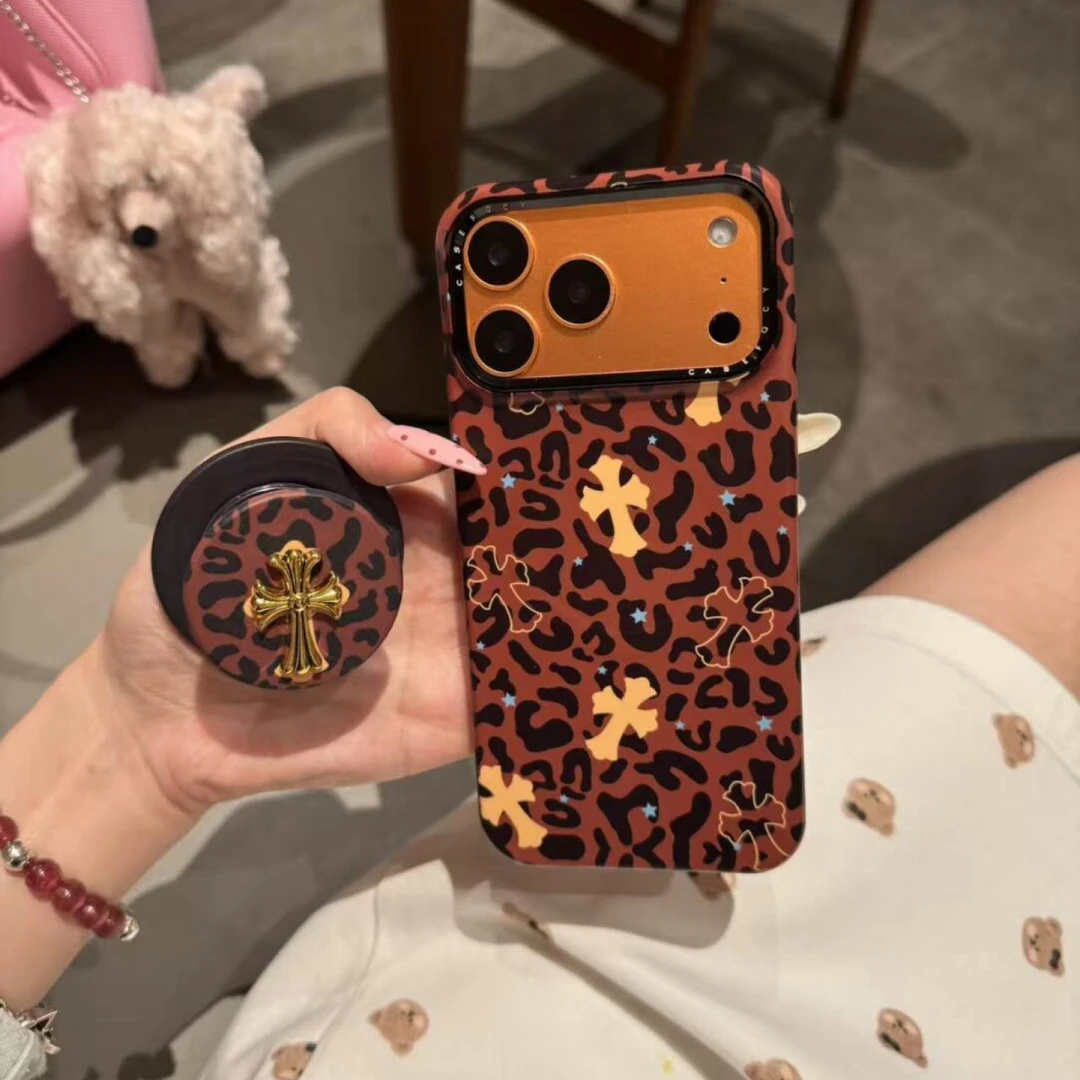 潮酷豹纹十字架磁吸菲林适用于苹果17/16promax手机壳15保护套14