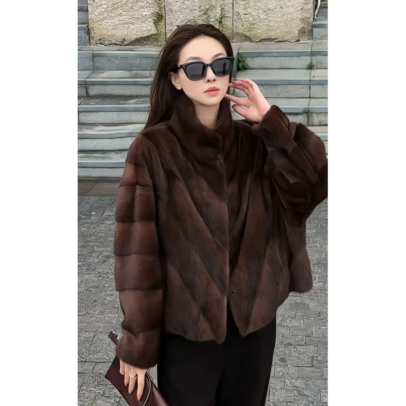 【容雨RYHOME】进口水貂“暮色沙滩”定染立领水貂外套253W2579