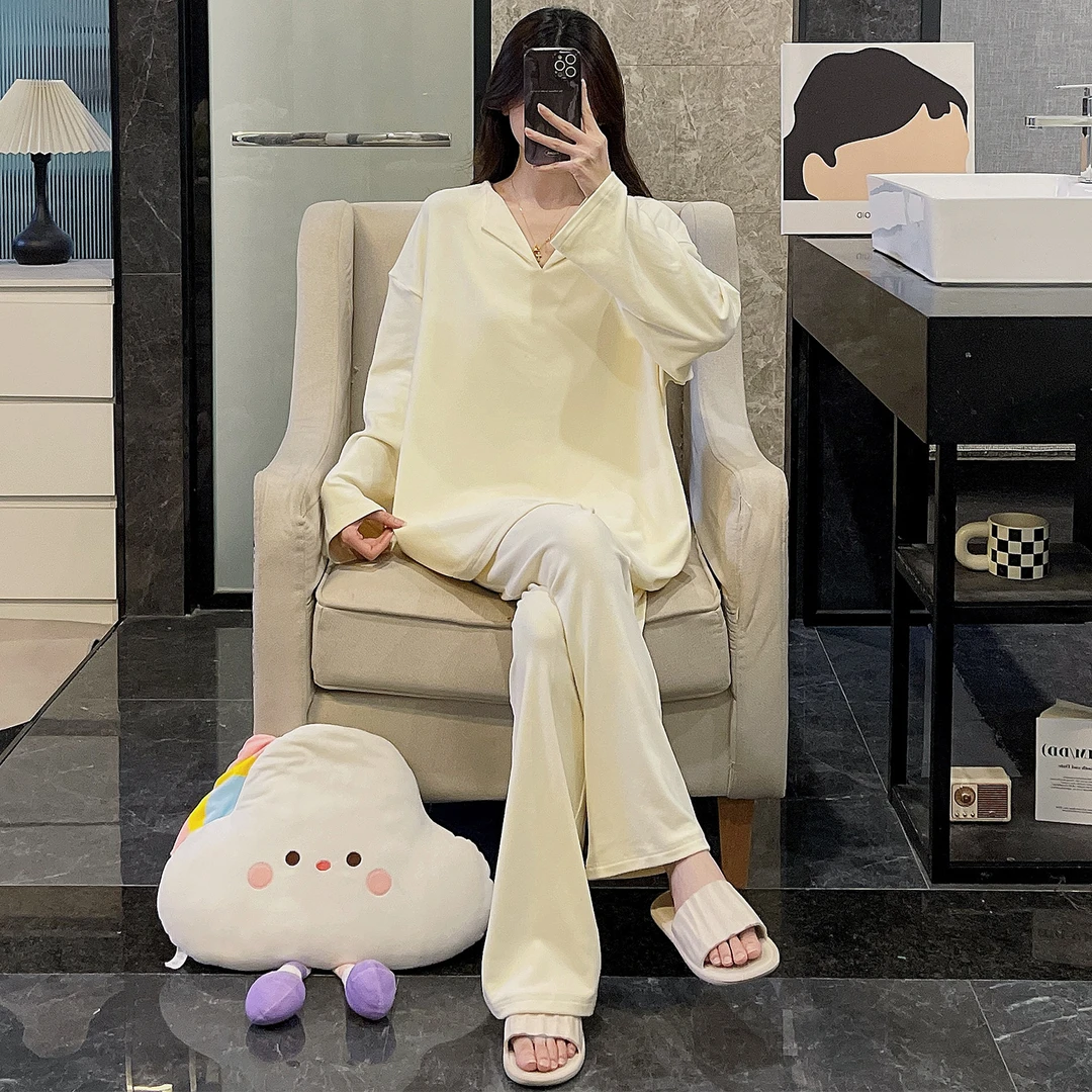 睡衣女秋冬季大码德绒高级感2025新款加厚春秋长袖浅黄家居服套装