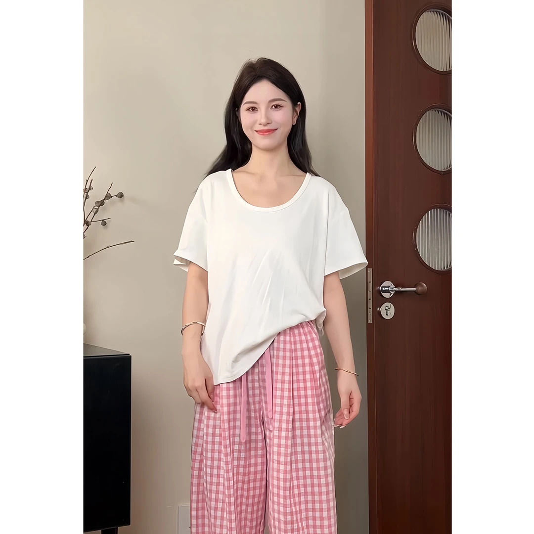 YAMM~白色U领宽松休闲短袖T恤夏季简约百搭上衣