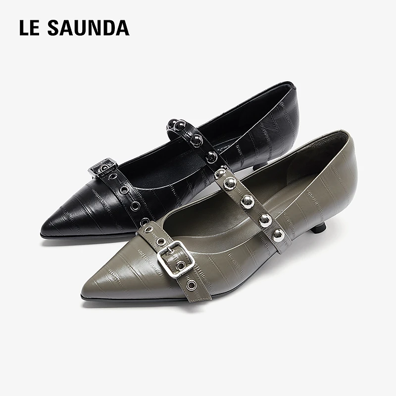 莱尔斯丹商场同款尖头两穿单鞋2025秋季新款时尚真皮女鞋6T32902