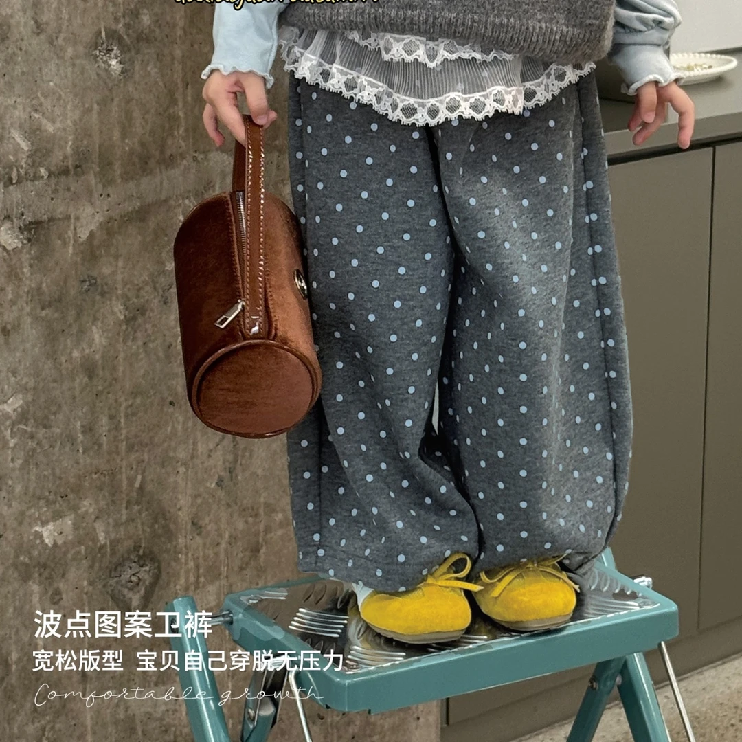 【大小卷】秋季儿童灰色波点宽松女童休闲卫裤-71002