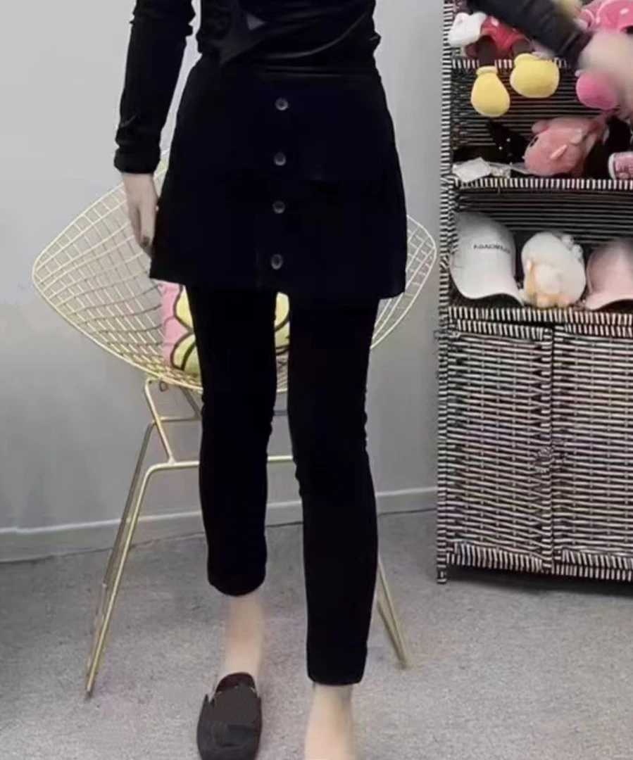 奇奇家时尚韩版大码2025秋季新款休闲高弹显瘦假两件百搭小脚裤