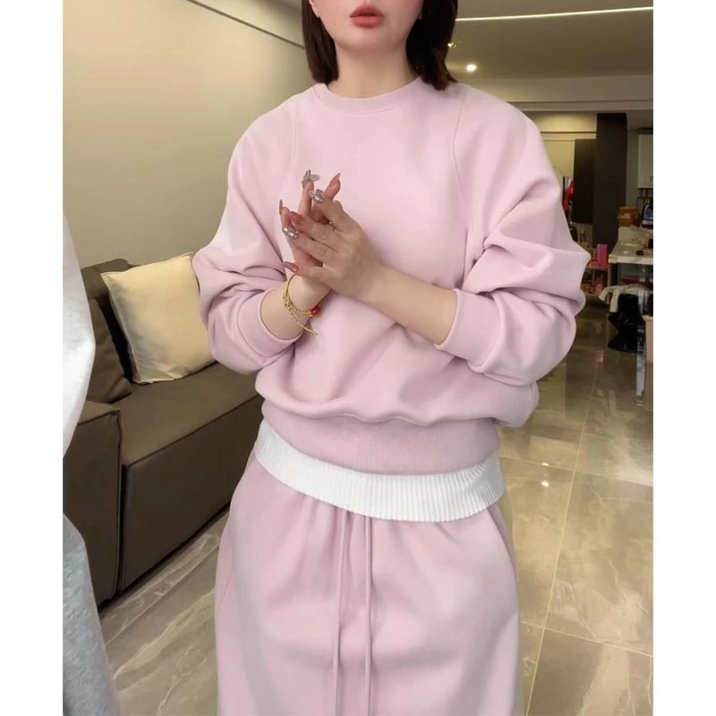 韩版圆领卫衣搭配半身裙显瘦气质一整套女2025年春季洋气休闲套装