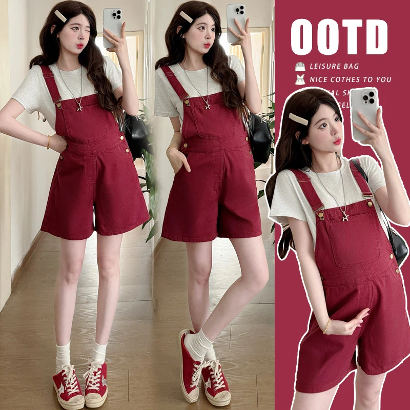 2025孕妇夏季韩版宽松休闲显白背带裤+舒适T恤潮妈小个子两件套装