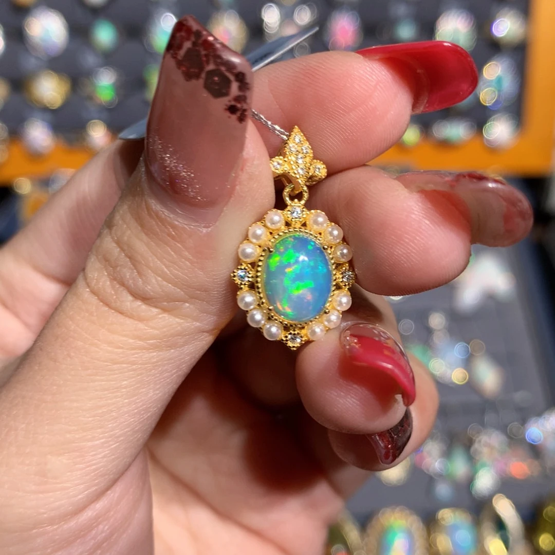 银S925镶嵌欧泊欧泊吊坠y