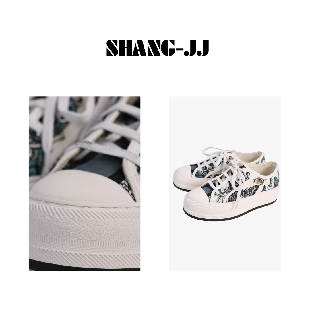 【刺绣帆布鞋】24新款休闲百搭3D刺绣舒适厚底系带帆布鞋女q130859p