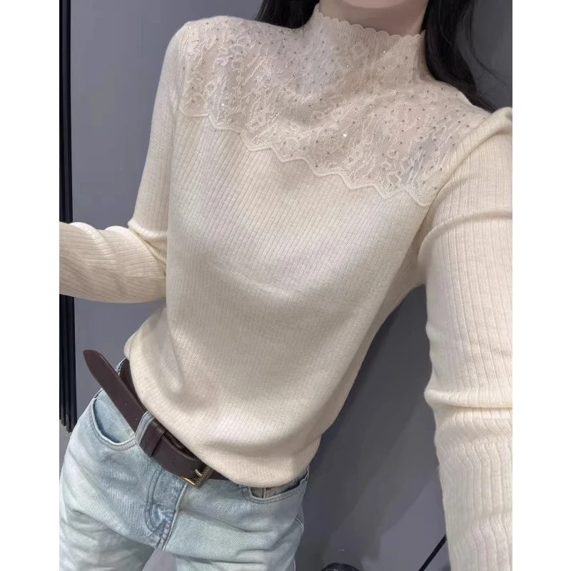 半高领针织衫长袖女春季款欧货气质修身内搭毛衣打底衫设计感上衣