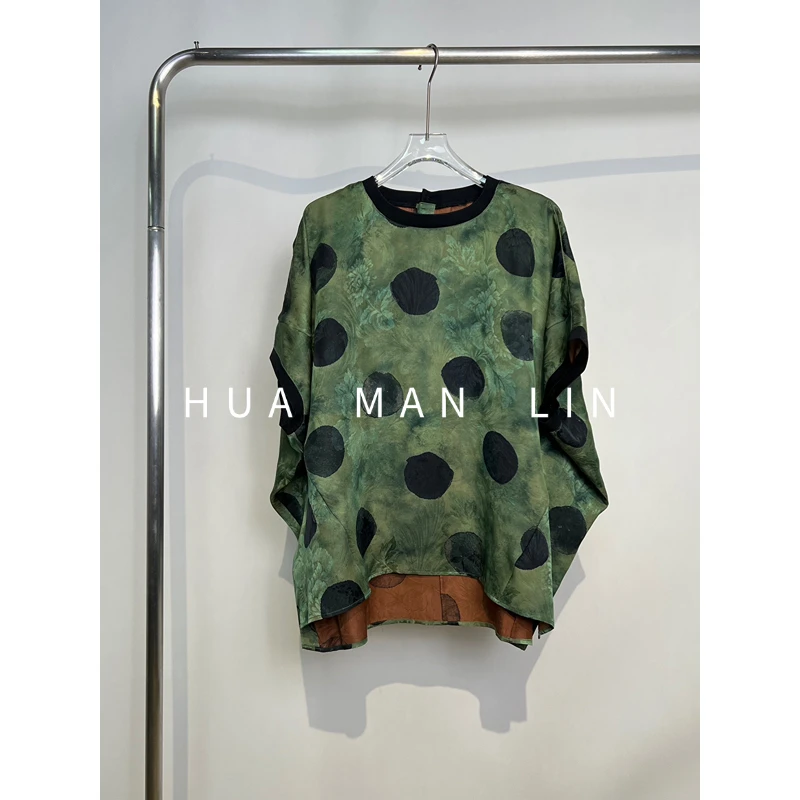 【花满林】圆领阔版大波点35MM重缎香云纱真丝桑蚕丝上衣259532