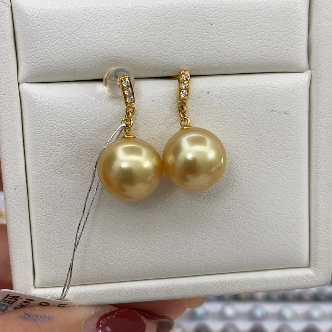 海水珍珠耳饰18K金镶嵌11-12m m