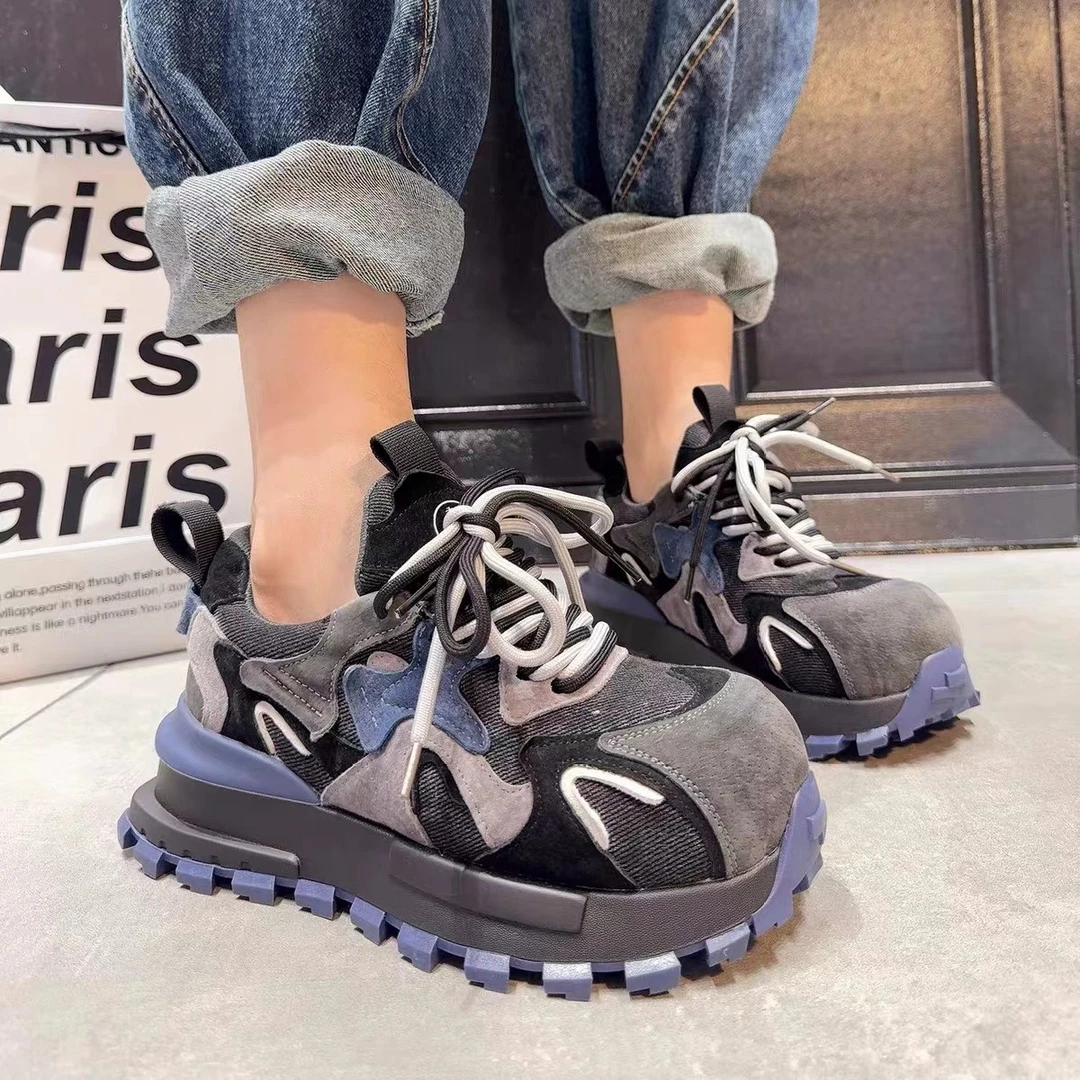 阿甘鞋女秋季新款2025年系带真皮运动休闲鞋女韩版百搭拼色老爹鞋