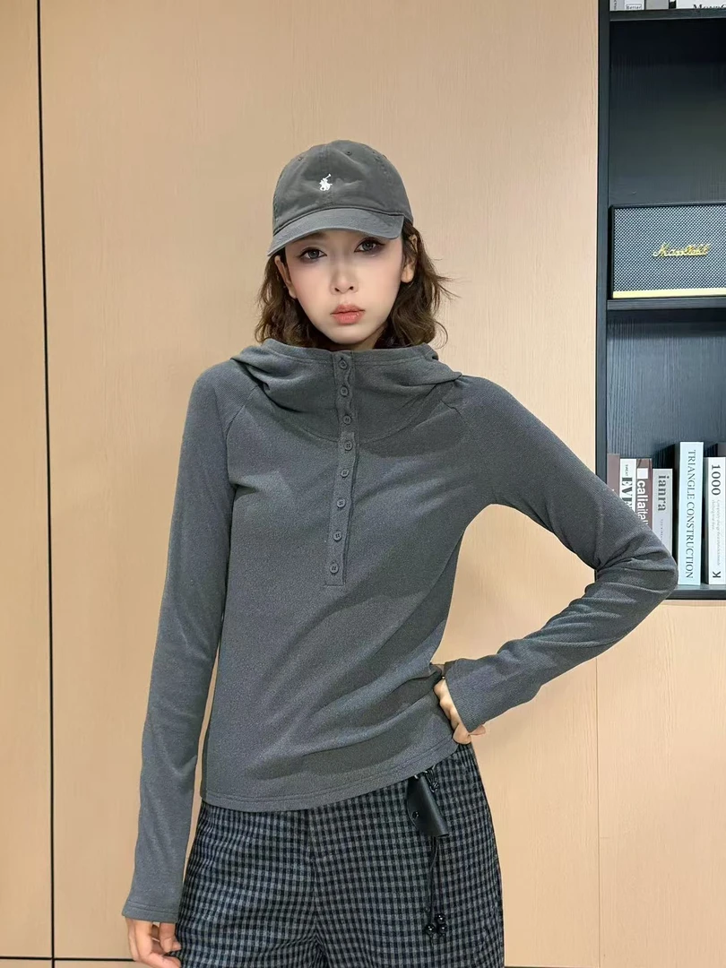 秋季保暖磨毛连帽套头T恤韩版宽松百搭修身显瘦打底上衣L995