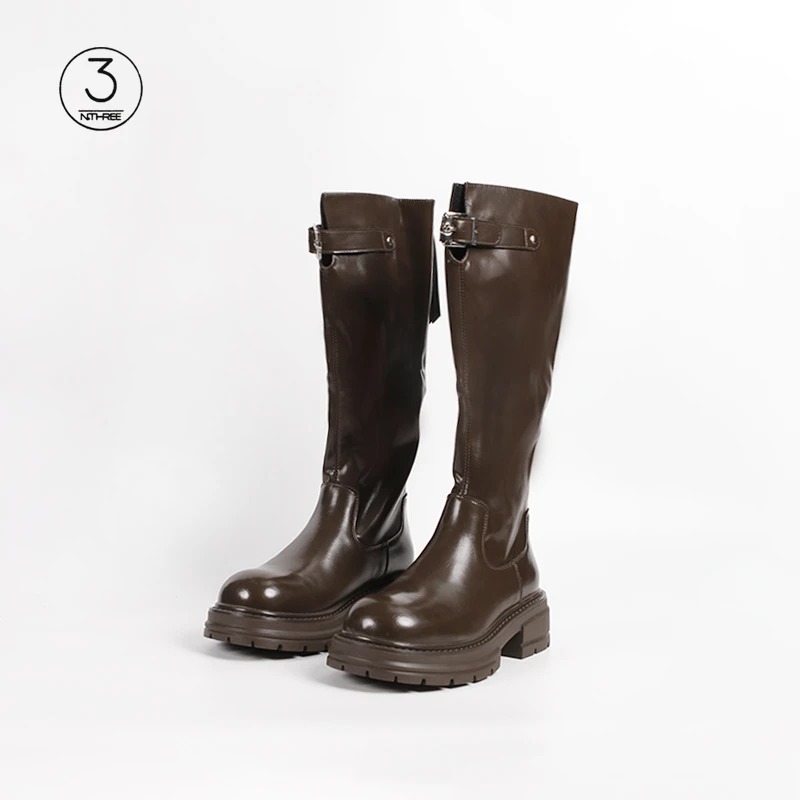 ACY6691品牌清仓厚底长筒靴女2025年秋冬皮带扣高筒骑士靴瘦瘦靴