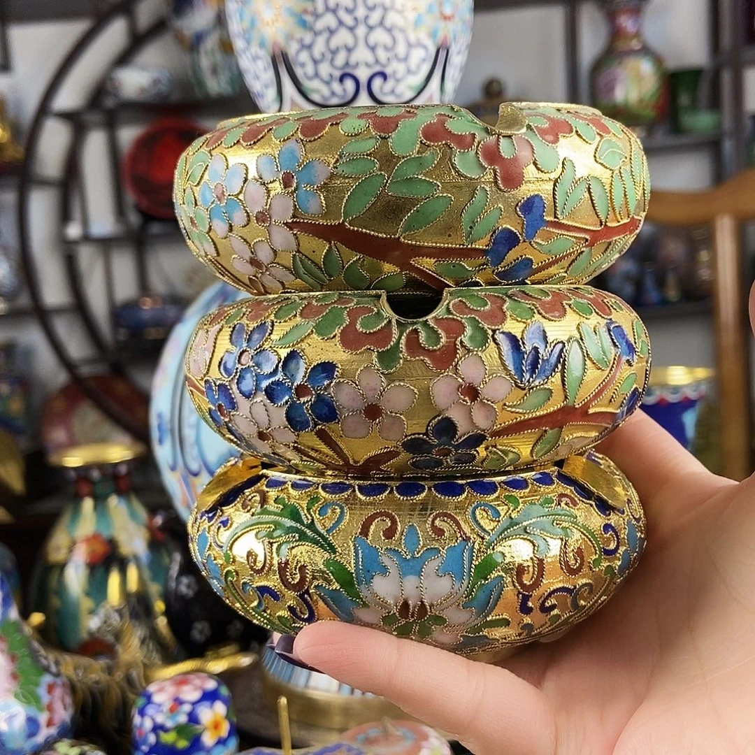 墨***兰铜三个景泰蓝烟灰缸