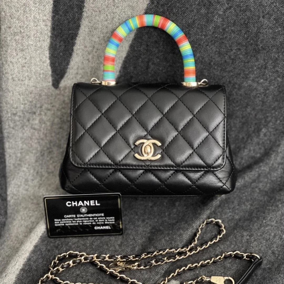 99新 Chanel/香奈儿 7姐专场/黑金彩虹手柄coco handle mini