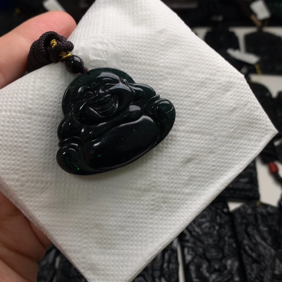 翡翠未镶嵌颈饰天然缅甸a货钢琴黑挂件