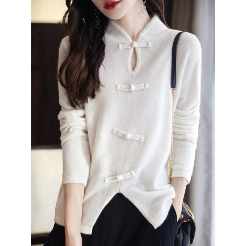 100%羊毛盘扣中国风复古前开叉长袖ZM027