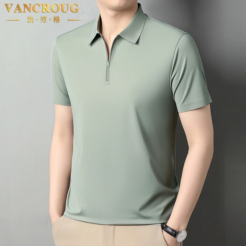 VANCROUG/法劳格短袖POLO衫男士夏季时尚翻领纯色简约百搭透气T恤
